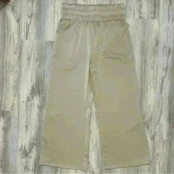 Sincerely Jules Women’s Wide Leg Satin Designer Stretch Dress Pants Tan Size XL - Picture 1 of 5